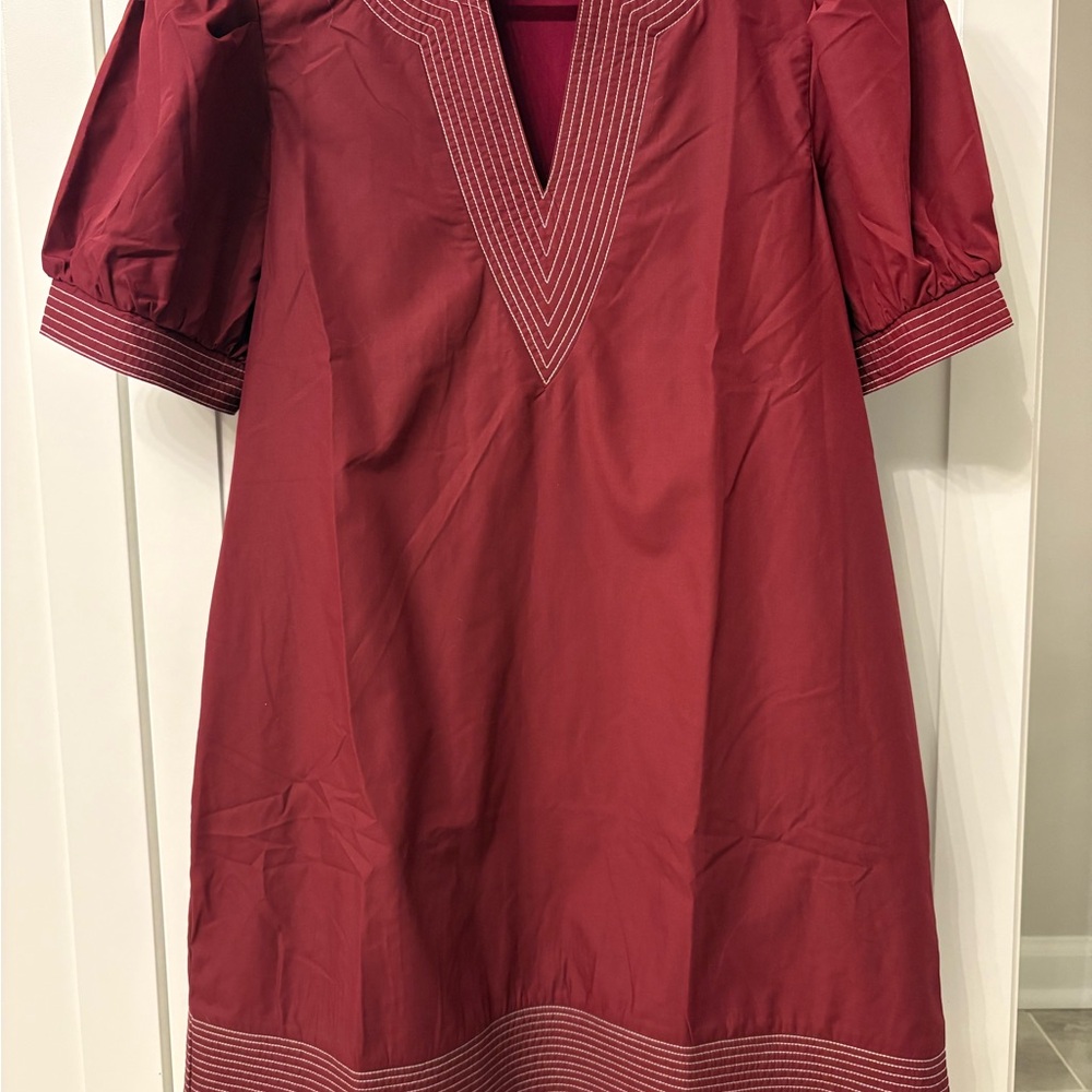 Entro Maroon Puff Sleeve Mini Dress